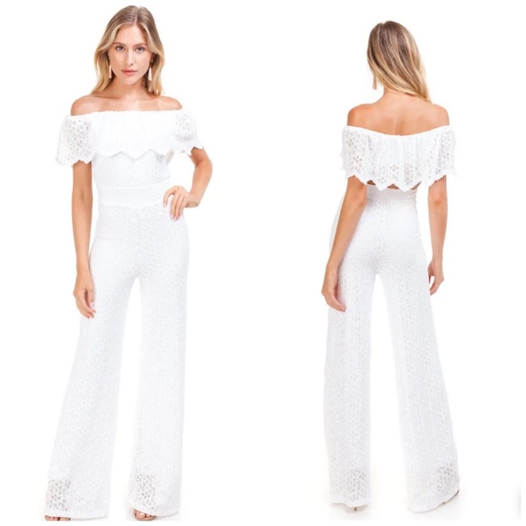 Nightcap Pants - NIGHTCAP Free People *Diamond Lace Positano* white off shoulder jumpsuit XS